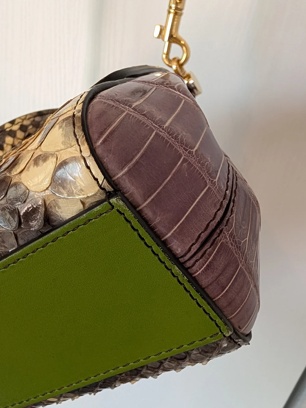 Dolce & Gabbana Small Yellow Croc-Embossed & Snakeskin Top-Handle Bag